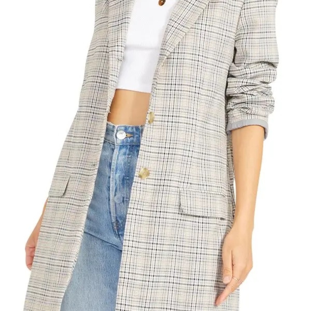 Steve Madden BB Dakota Gray Beige Plaid Blazer